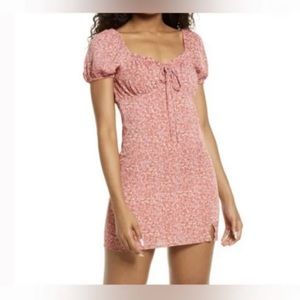 BP Nordstrom Tie Front Minidress Pink Multi Ditsy Floral Size Large